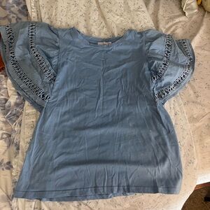 Blue Ruffled Sleeve Blouse